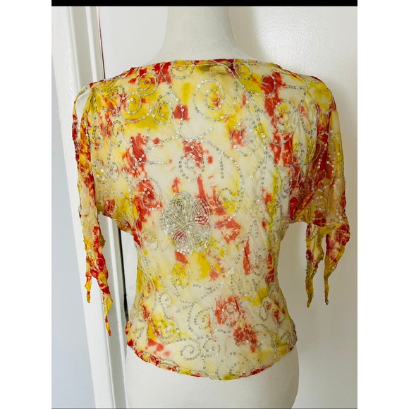 Y2k orange and yellow flowy sequined boho top Small - Picture 5 of 5